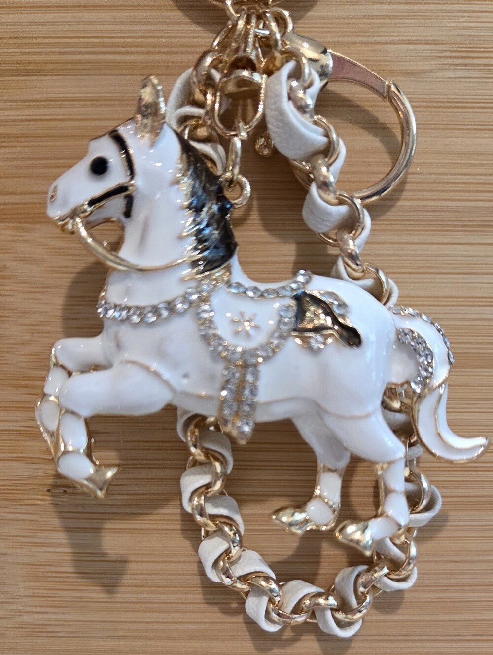 Glam White Enamel Prancing Horse Keychain & Braided Chain Bag Charm 🐎 - Picture 6 of 14